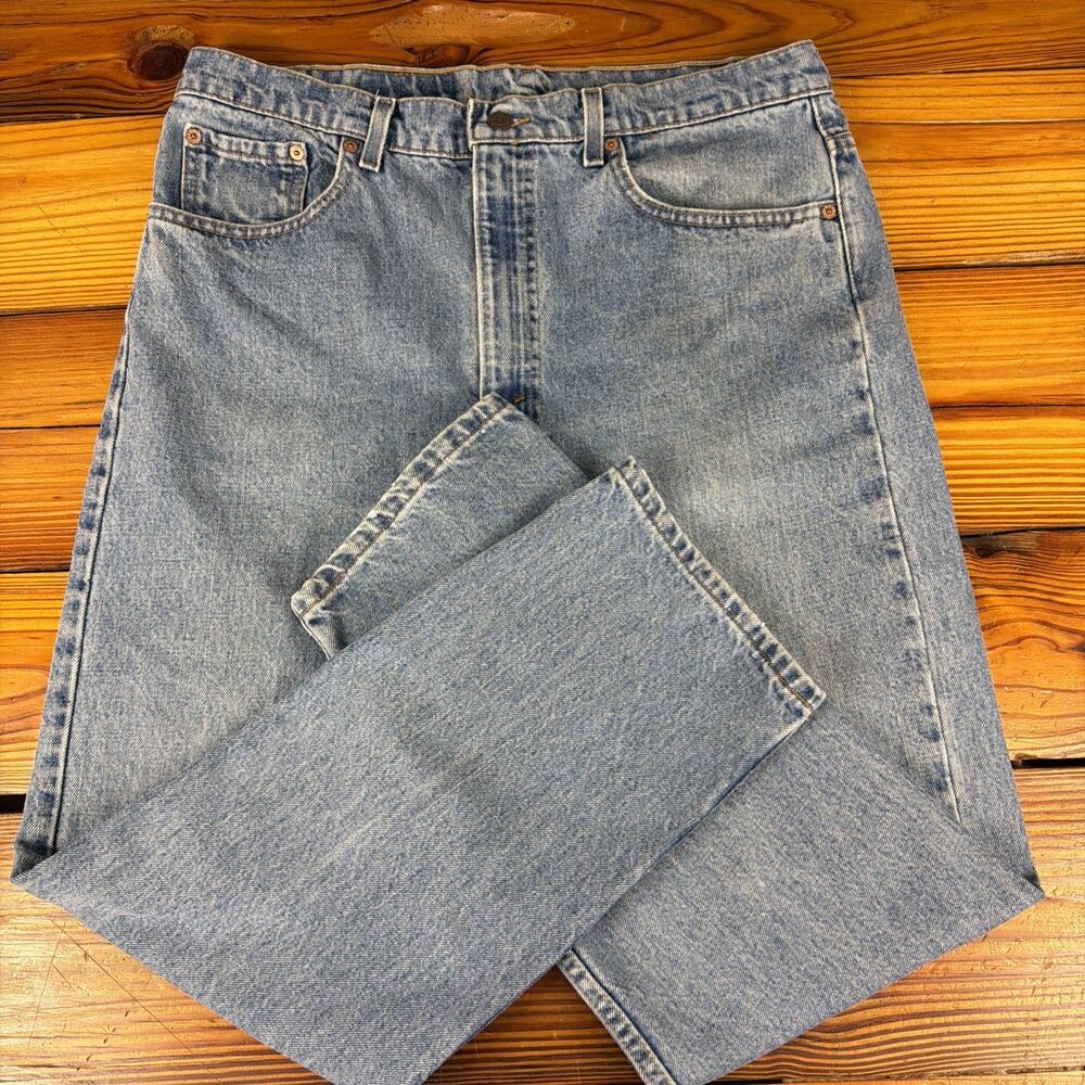 Vintage 1991 Levi's 505 Denim Jeans Men's Size 36x30 Black Bat Wing Made in USA